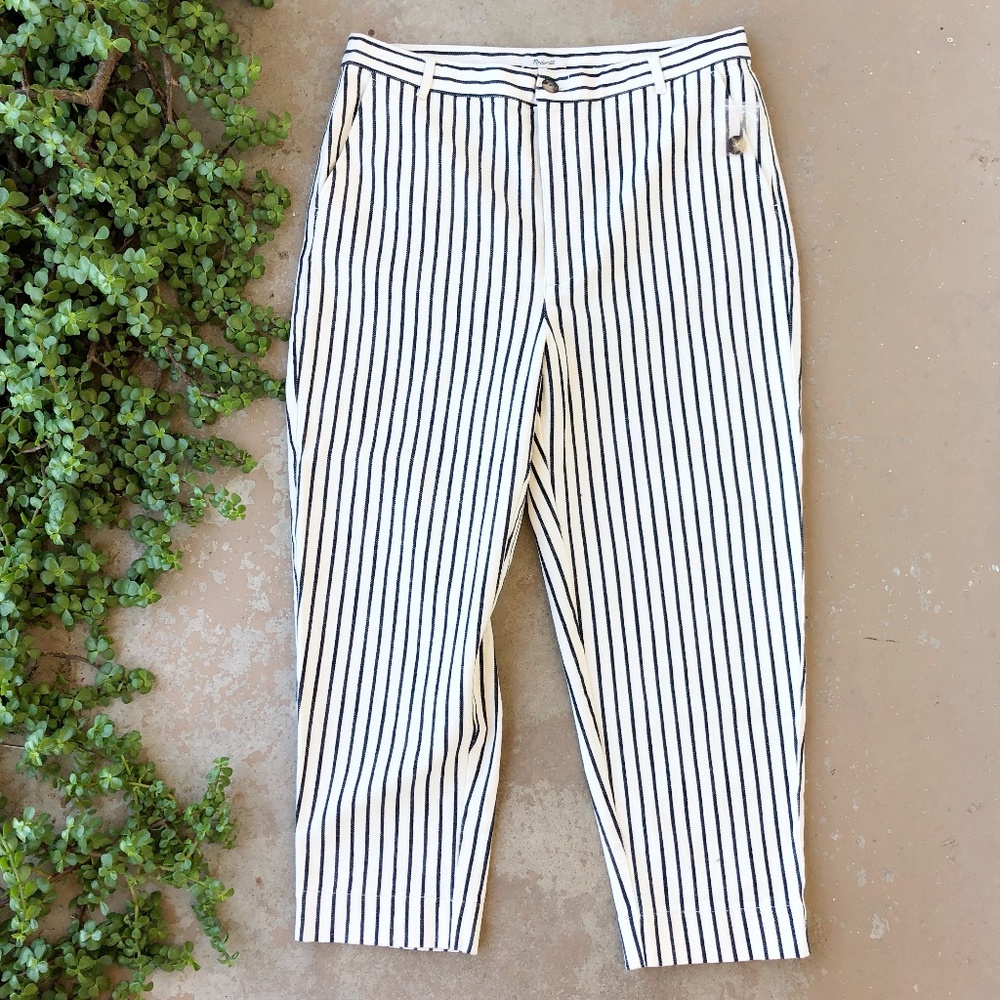 Madewell Tapered Pants in Stripe (Cream/Navy)